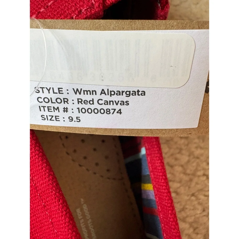 TOMS Womens Alpargata Red Canvas Slip On Loafers Shoes Size 9.5 NWT